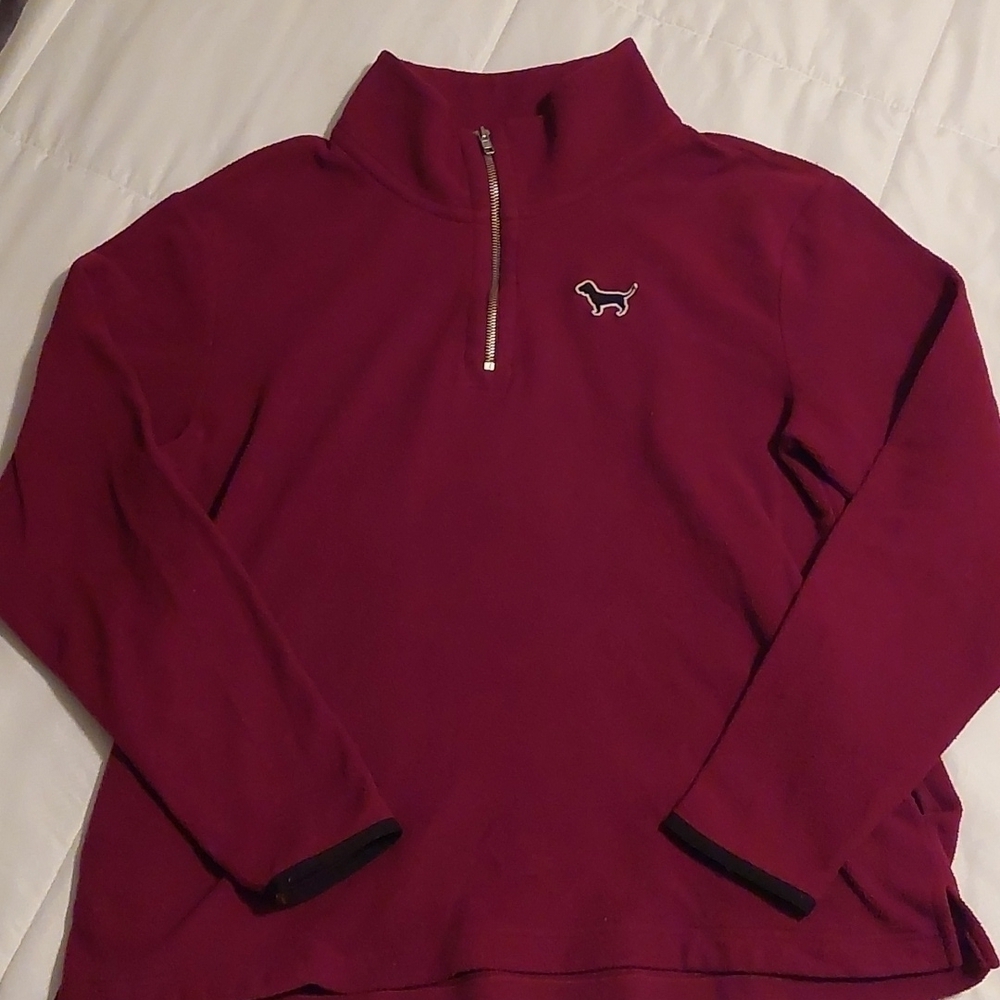 Victoria's Secret PINK quarter zip fleece sweater Raspberry Red large
